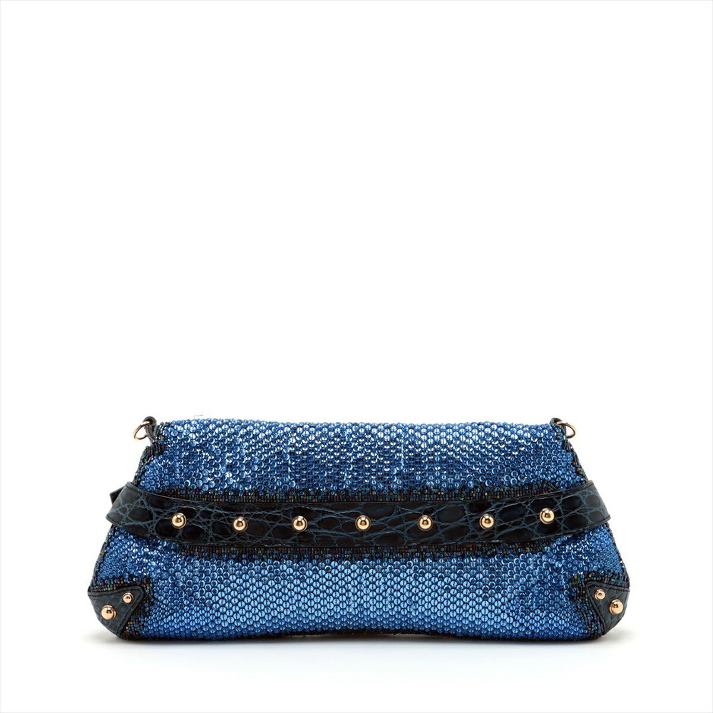 Gucci Horsebit Beaded Chain Shoulder Bag Blue Crocodile - Picture 2 of 8